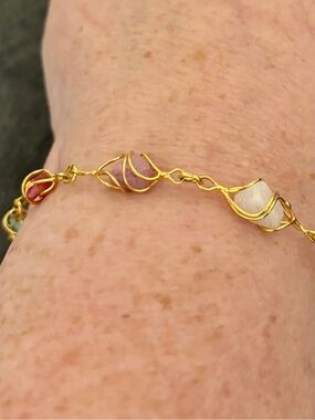 Gold-Tone Wire Wrapped Multicolor Bead Bracelet
